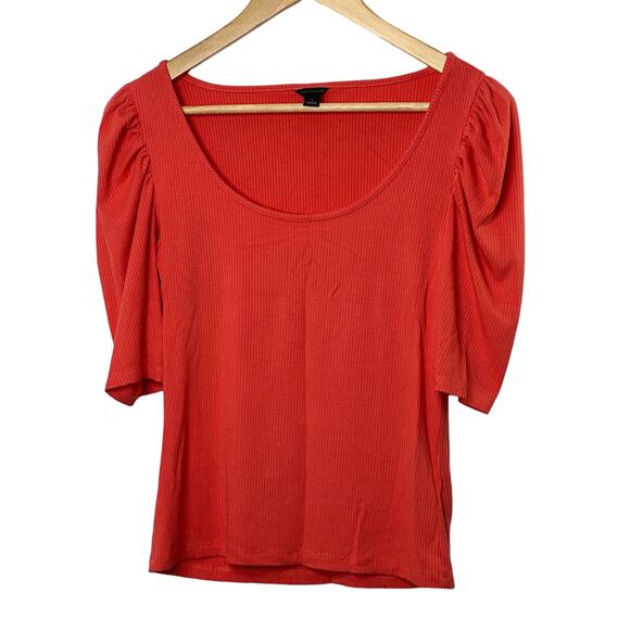 Ann Taylor Scoop Neck Coral Ribbed Short Sleeve Top Women's Size Small - Picture 1 of 6